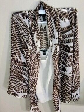Lauren Ralph Lauren Animal Print Button Up Blouse With Cream Tank Top Size XL